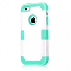 iPhone 5c - 3 Piece Hard Plastic Silicone Hybrid Drop Shock Proof Protective Phone Cover Case - White Sky Blue